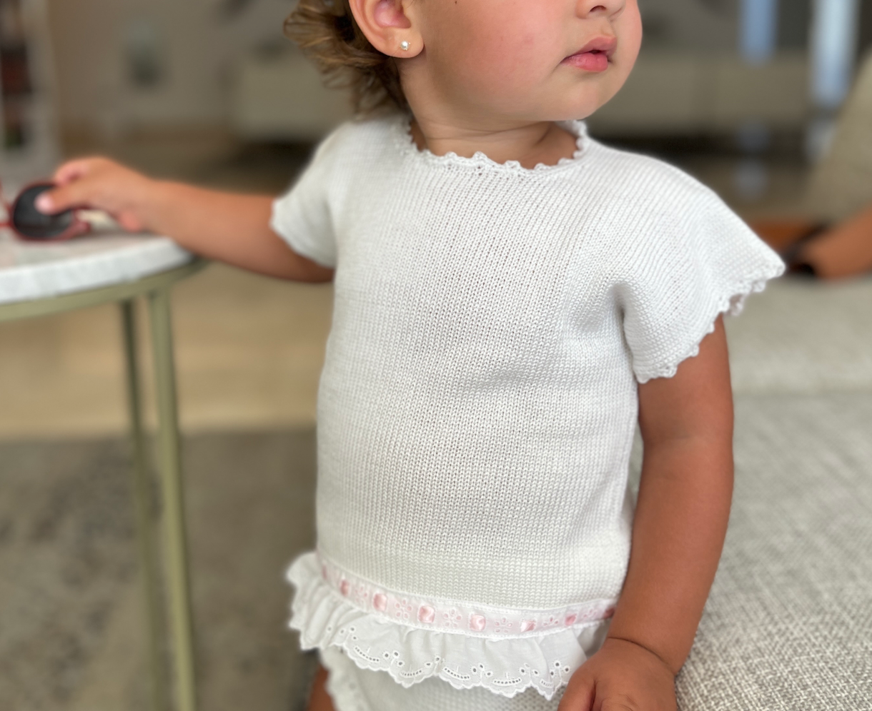 Jersey tira bordada Perlé Blanco
