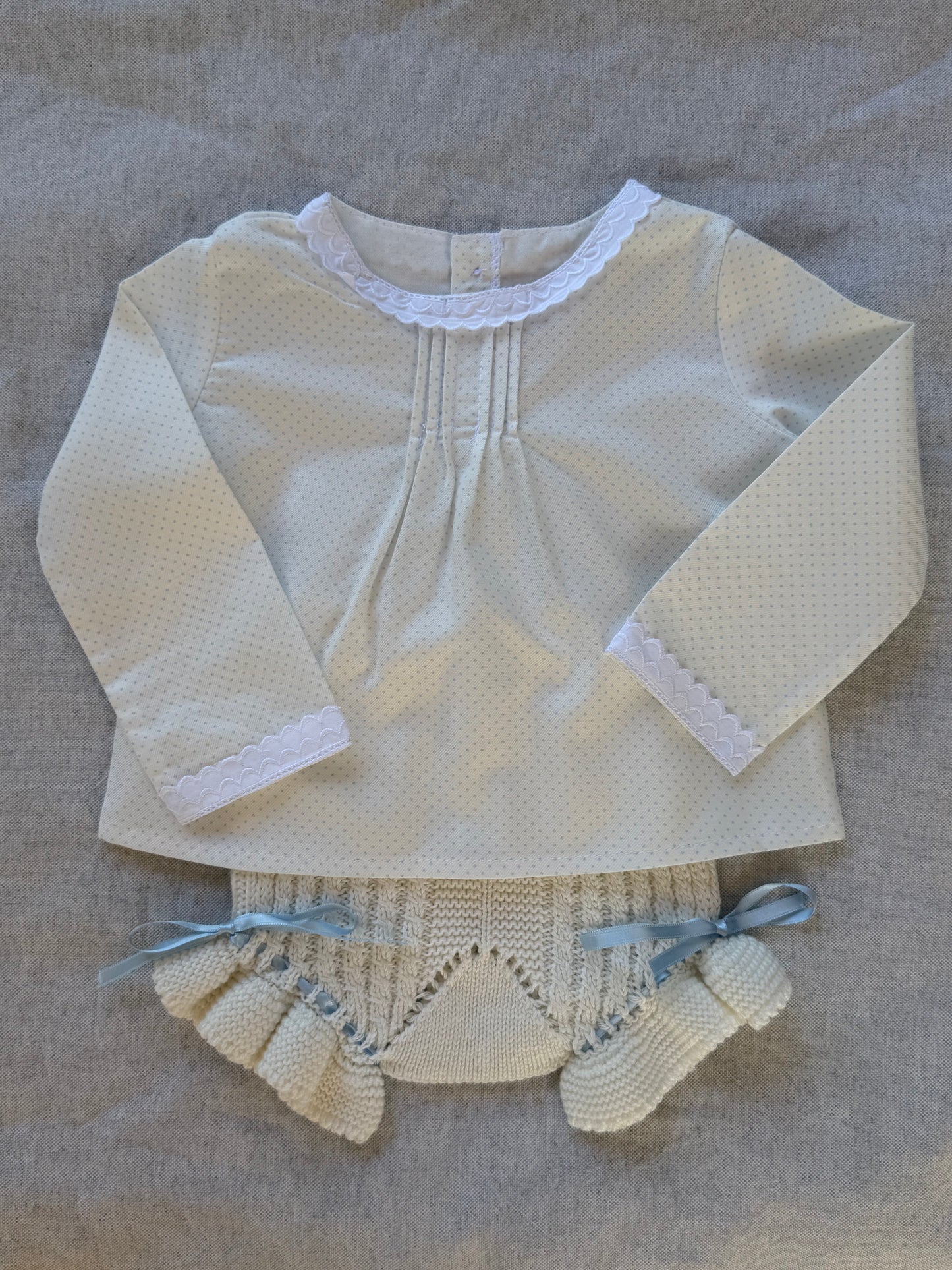 Blusa Viyela topos celeste