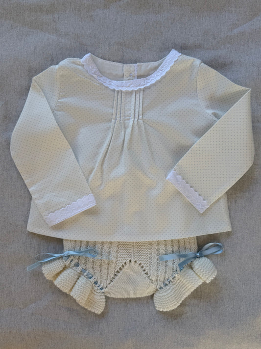 Blusa Viyela topos celeste