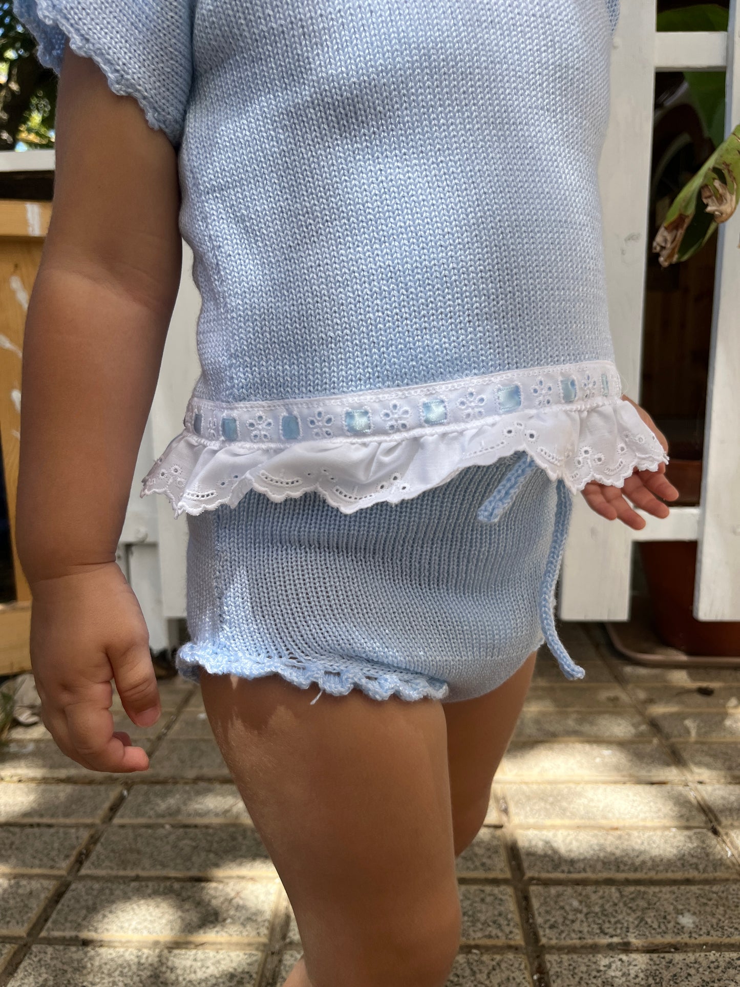 Jersey tira bordada Perlé Celeste